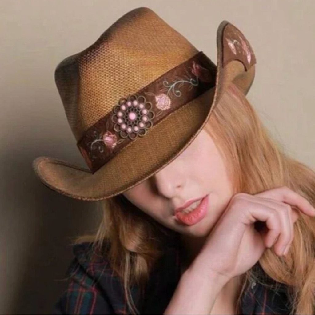 - Western Straw Floral Embroidered Festival Cowboy Hat